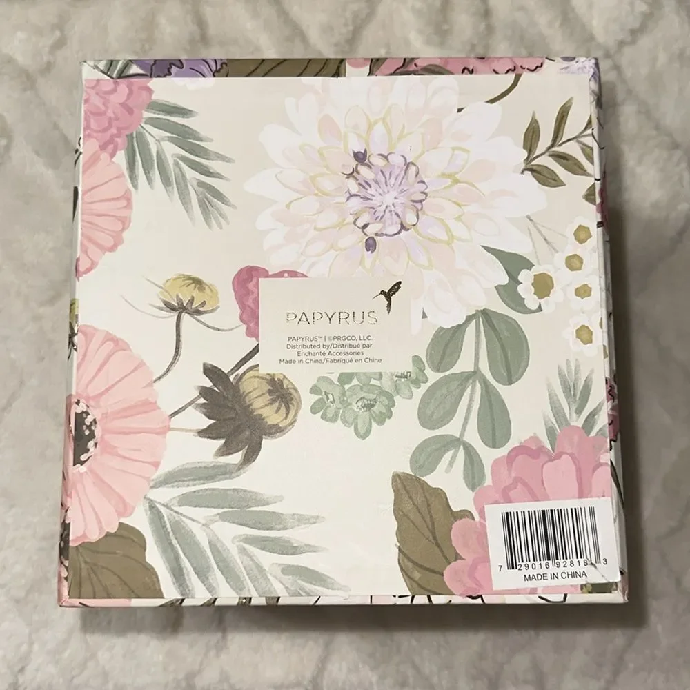 PAPYRUS Set of Two Floral Top White Lavender Bow Square Nesting Gift Boxes